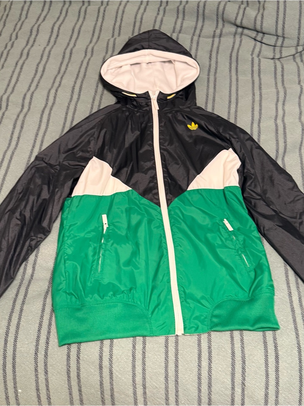 adidas vintage Black Green White Colorblock Jacket
